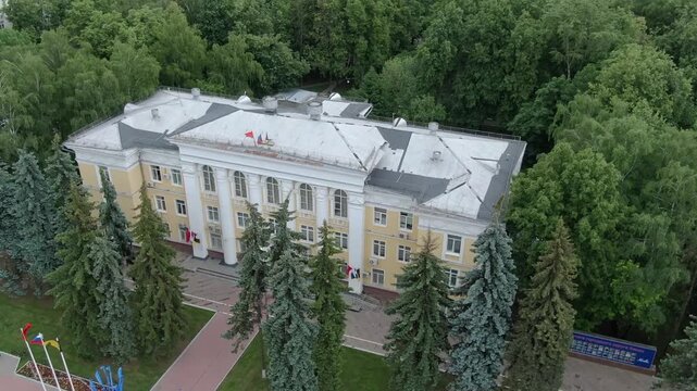 Drone circling administrative building in Khimki
