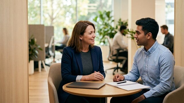Manager having supportive one on one conversation with employee