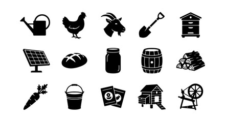 Farm Icons Set: Agriculture, Livestock, and Rural Life Vector Graphics Collection for Countryside Projects © Sadikur