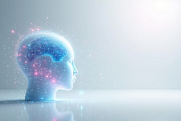 Obraz premium AI Concept with Glowing Human Head and Network Connections for Advanced Intelligence