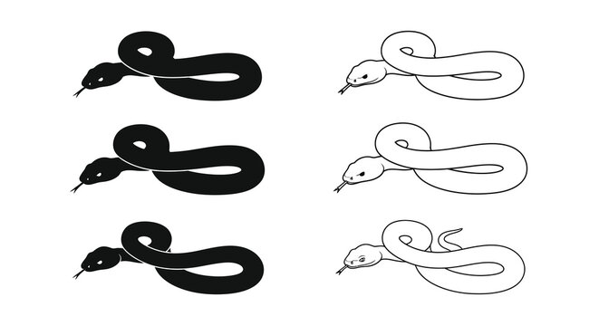 Snake Illustrations In Black And White Silhouette
