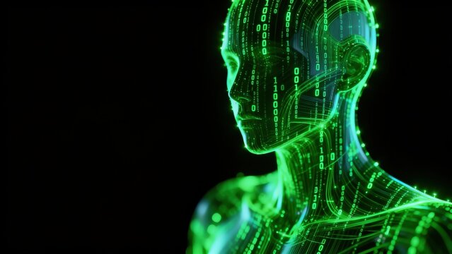 Digital human figure with binary code
