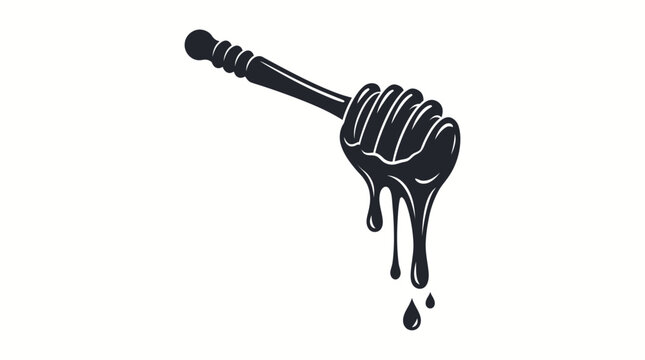 Minimalist Black Honey Dipper Icon Design Featuring Thick Drip Effects for Organic Food Branding and Culinary Digital Art Illustration