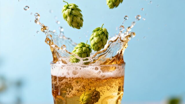 Beer glass with hops splash