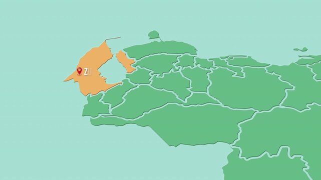 Mapa de Venezuela  con divisi&oacute;n pol&iacute;tica resaltando el estado Zulia
