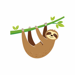 Obraz premium Cute cartoon sloth hanging from a tree branch