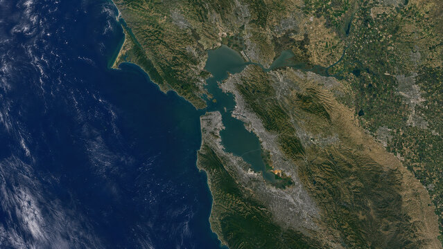 Satellite imagery of northern California displaying the complete San Francisco geographic region with urban landscapes