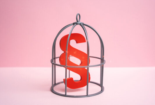 The paragraph symbol is locked behind a cage. Legislation is under strict control. Harmful legislation, veto rights.