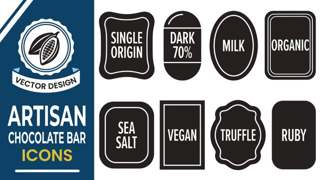 Artisan Chocolate Bar Icons, Vector Design Elements for Confectionery Branding