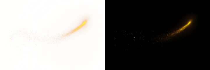 Abstract golden swoosh with sparkling particles and glowing energy. Magical light effect with fairy tale atmosphere. © lolita PnG
