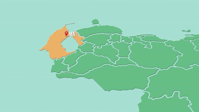 Mapa de Venezuela  con divisi&oacute;n pol&iacute;tica resaltando el estado Zulia con su capital Maracaibo