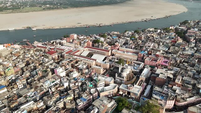 Spectacular Drone Shot of Shri Kashi Vishwanath Temple and Surrounding Cityscape