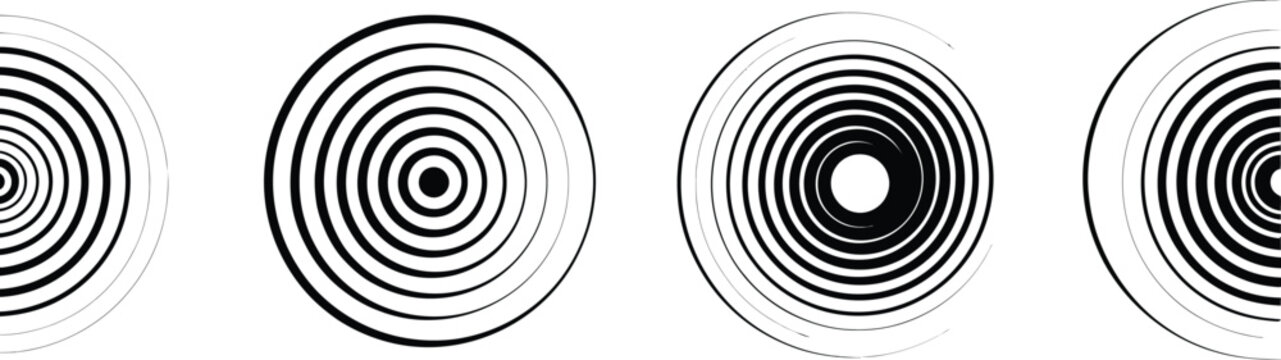 Black and white abstract geometric spiral tunnel vector illustration with circles curves and maze pattern design