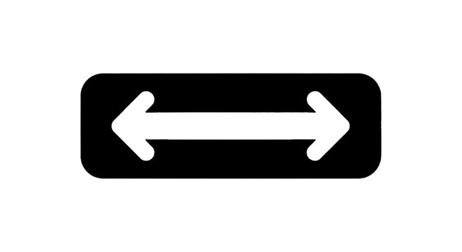 Minimal black silhouette icon, simple flat vector, bold black shape, no, no shading doubleheaded horizontal arrow icon inside a rounded rectangle on a, flat icon style