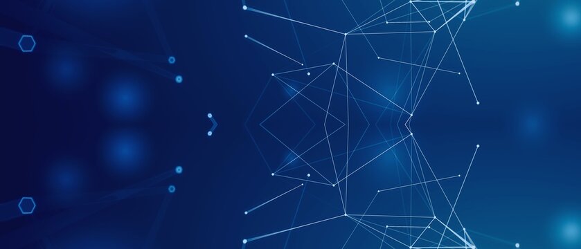 Abstract Digital Network Connection and Data Flow on Blue Background
