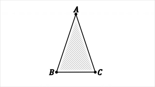 Animation of an isosceles triangle with strokes indicating equal sides, base angles, and a median. Animation of a geometric figure &ndash; a triangle.