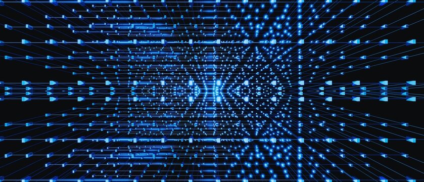 Glowing blue circuit board pattern with digital connections