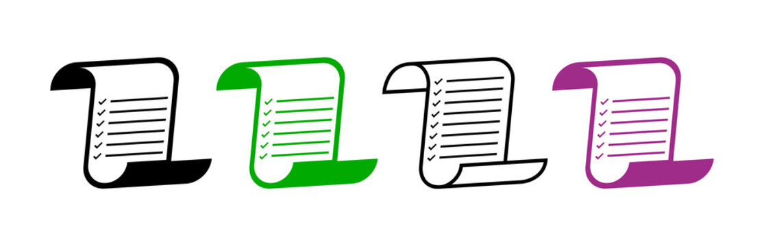 Checklist Scroll Icon Set Collection. Task List Document, To Do List, Survey Form, Agreement Paper, Planning and Verification Concept. Transparent PNG Vector Illustration
