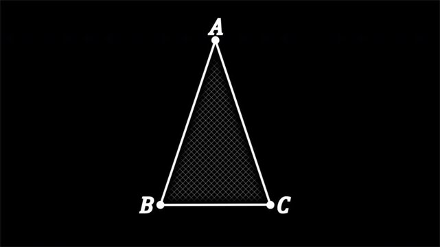 Animation of an isosceles triangle with strokes indicating equal sides, base angles, and a median. Animation of a geometric figure &ndash; a triangle.