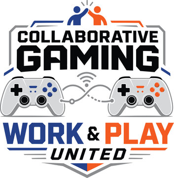 Professional collaborative gaming logo featuring stylized video game controllers with bold typography for modern esports and digital entertainment brand identity