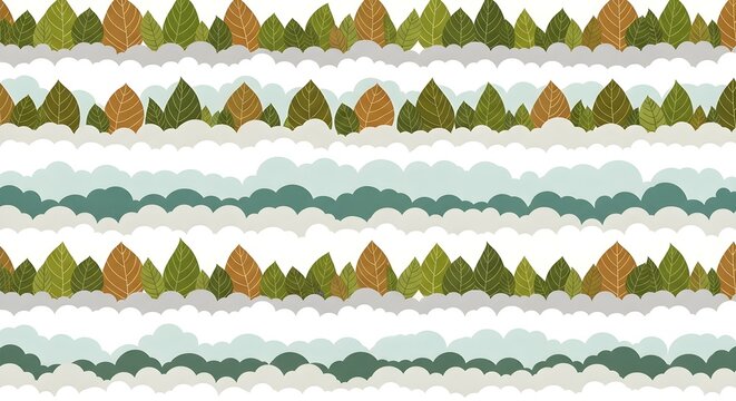Whimsical forest pattern with soft clouds creating a serene and natural backdrop