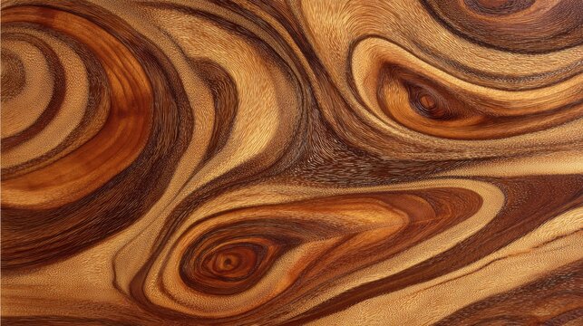 Stunning photo of texture of Koa wood grain showcases a striking interplay of swirling, intricate patterns in shades ranging from golden to dark brown, giving it a uniquely.
