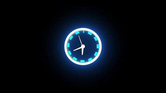 clock icon animation on black background. analog clock timer circle animated. 12 Hours Clock. Clock icon vector animation with clock face.