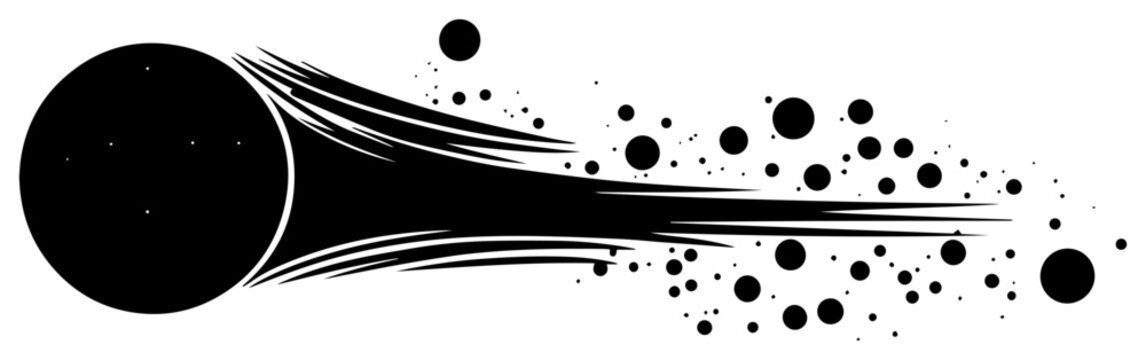 Flying comet or planet with speed trail and particles in space abstract illustration