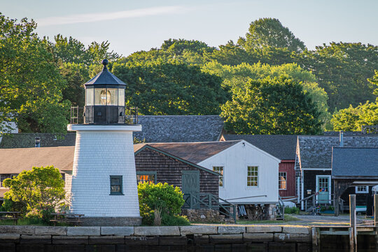 Mystic, Connecticut, USA - Close View Of Mystic Seaport Lighthouse at Sunrise