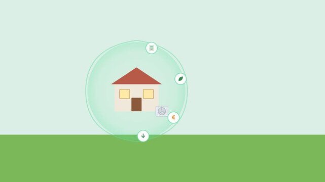 Heat pump home energy optimization ecosystem flat design animation for sustainable residential energy management concept