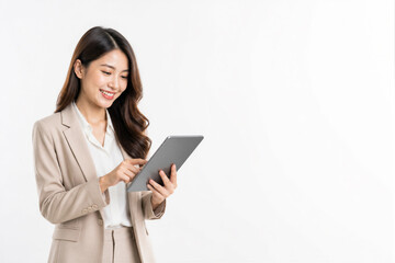 Fototapeta premium Businesswoman using tablet while standing in studio
