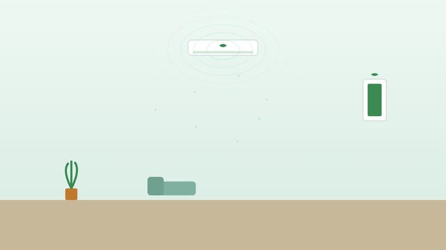 Heat pump indoor air circulation flat design animation for energy efficient home comfort concept