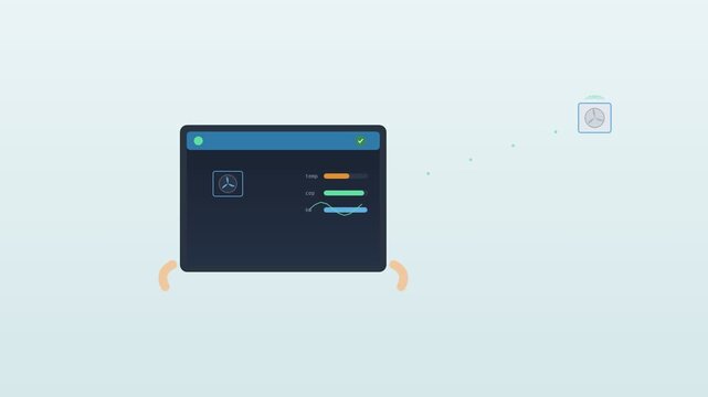 Heat pump control dashboard interface flat design animation for smart energy management concept