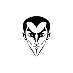 Naklejka premium Vampire head vector illustration, gothic dracula face portrait, spooky halloween monster character, black and white horror mascot icon