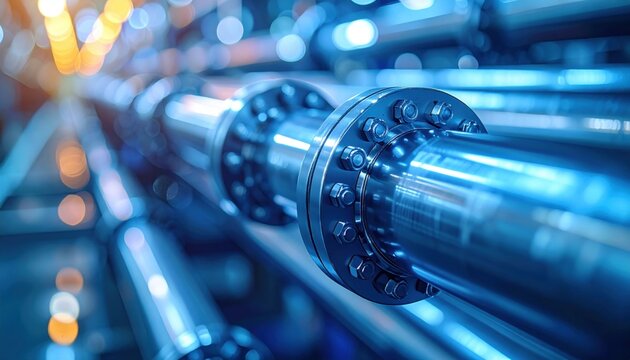 Close-up view of flexible medical grade tubing with bolted flanges in an industrial setting