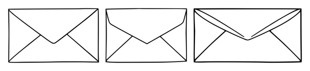 Obraz premium Black line art, white background: envelope set with simple line art design featuring sketches, drawings, vector graphics with minimalist and simple illustrations