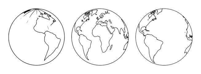 Fototapeta premium Black line art, white background: globe set with simple line art design featuring line art, illustrations, graphic resources with vector and design elements