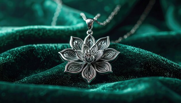 Intricate silver lotus flower pendant necklace on a delicate chain, showcasing detailed filigree craftsmanship