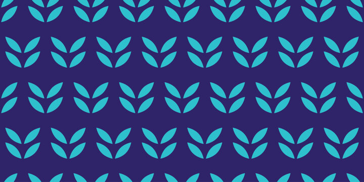 Minimalistic geometric Pattern with Blue Leaves. Seamless Print Foliage elements. Cornflower petals. Decorative background for fabric, wallpaper, wrapping paper. Botanical design. Vector illustration