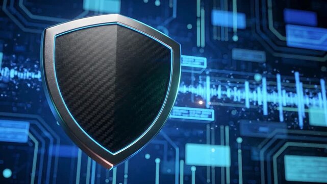 Cybersecurity shield protection animation with secure network defense and digital data security monitoring, futuristic cyber technology background video