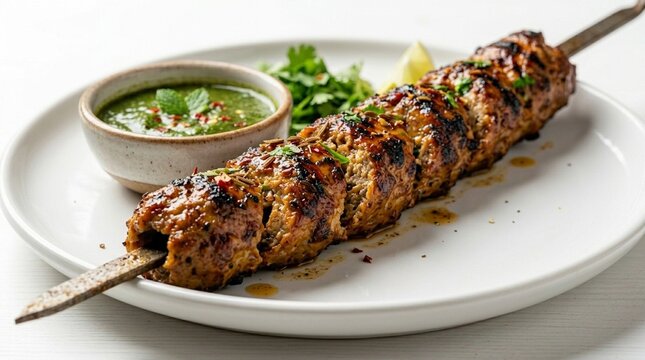 Seekh Kebab Charcoal Grilled Skewer Plate - Spiced Minced Lamb Beef Middle Eastern Food Photography