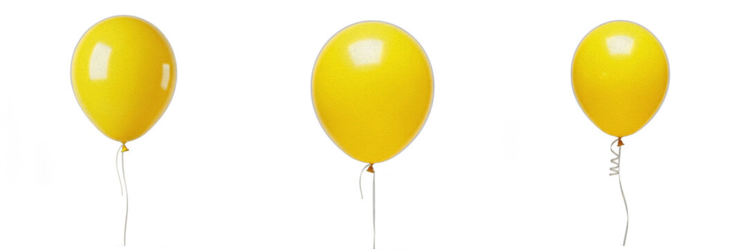 Isolated Yellow Party Balloon Helium Glossy 3D Render Transparent Background Birthday Celebration Festival Decoration Kids Toy Holiday Event Graphic High Resolution Commercial Microstock Clip Art Desi