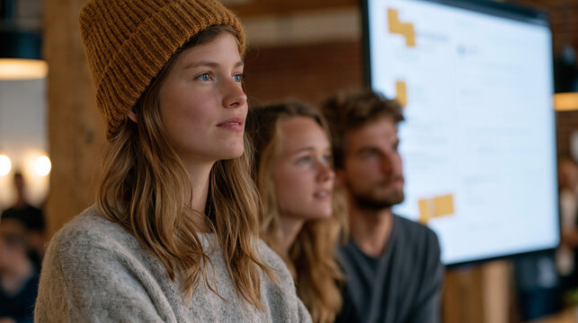 Startup customer obsession shown as a product team watches user session recordings on a large monitor, pausing and rewinding at moments of friction, sticky notes accumulating on