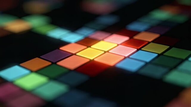 Zoomedin medium shot highlighting detailed squares of a commodity correlation matrix glowing in bright colors with the rest blurred in the background.