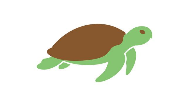 Minimalist vector illustration of a green sea turtle featuring flat brown shell and textured skin