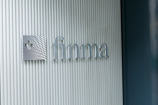 FINMA Swiss Financial Market Supervisory Authority sign on building entrance in Bern