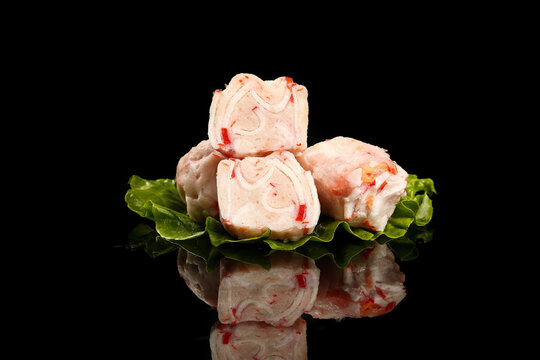 Fresh Handmade Chinese Teochew Shrimp Balls Traditional Asian Cuisine Hot Pot Ingredient on Black Background