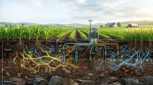 An innovative smart farming system with underground sensors and tubes in a cornfield