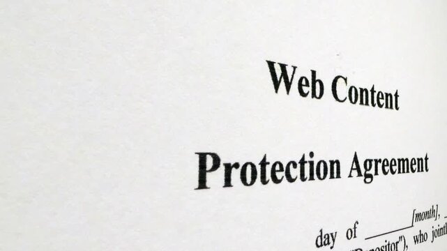 Web Content Protection Agreement Document Close-Up Showing Legal Contract Text and Copyright Terms