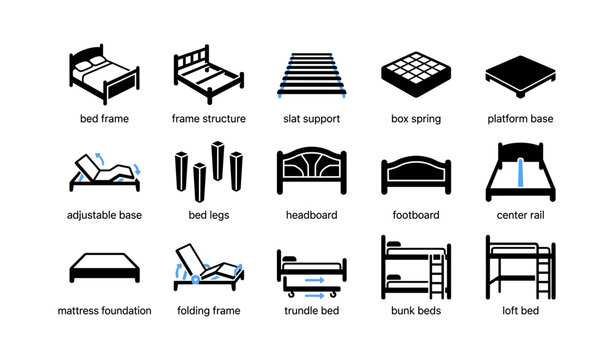 Bed frame and support icons showing components in grid layout